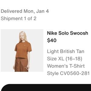 Nike solo swoosh cropped tee NWOT